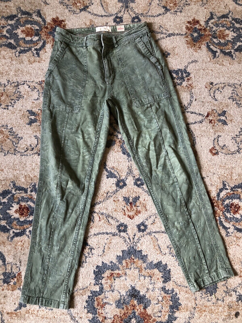 by Anthropologie The Wanderer Faded Floral Utility Green Button Fly 28x29